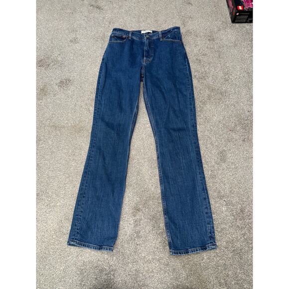 Abercrombie & Fitch Women's 90's Slim Straight Ultra High Rise Jeans Dark Blue 8 - Picture 6 of 8